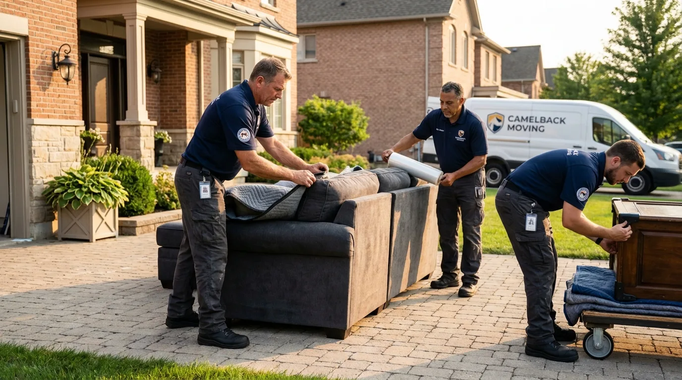 Large estate moving crew wrapping furniture in Bernardsville, NJ