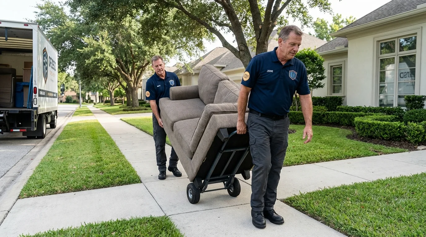 Local residential moving crew loading furniture in Bernardsville, NJ
